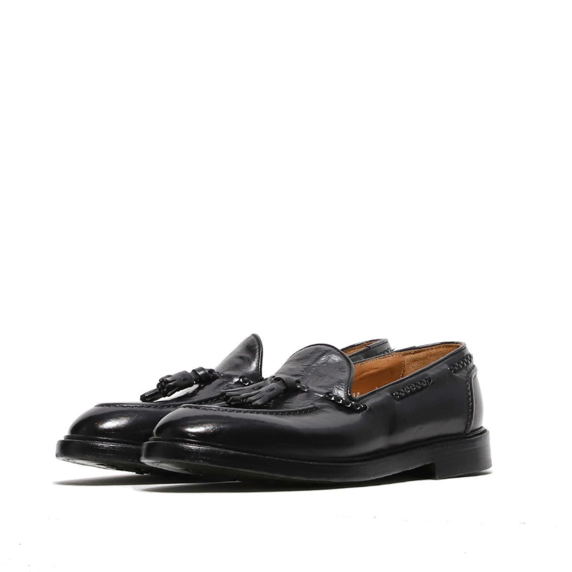Black Faded Leather Moccasin With Tassels