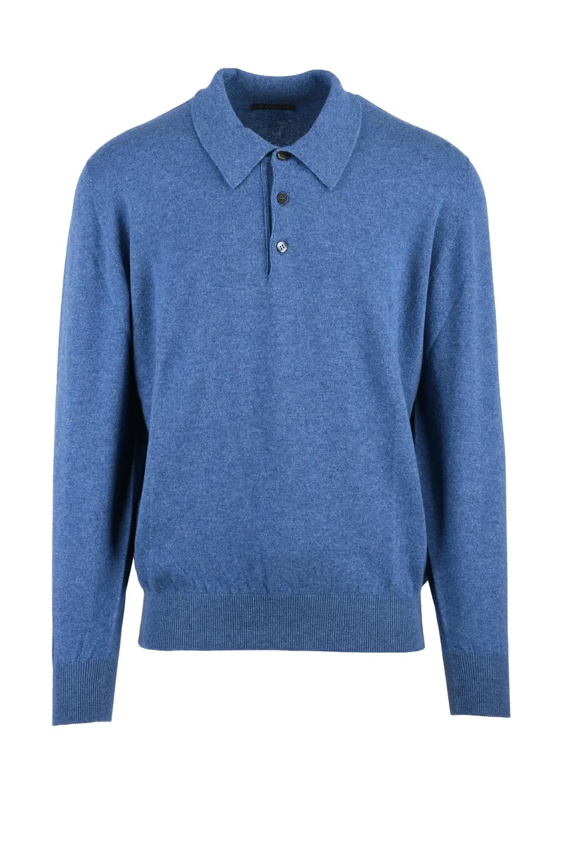 Cashmere Knit Polo Light Blue
