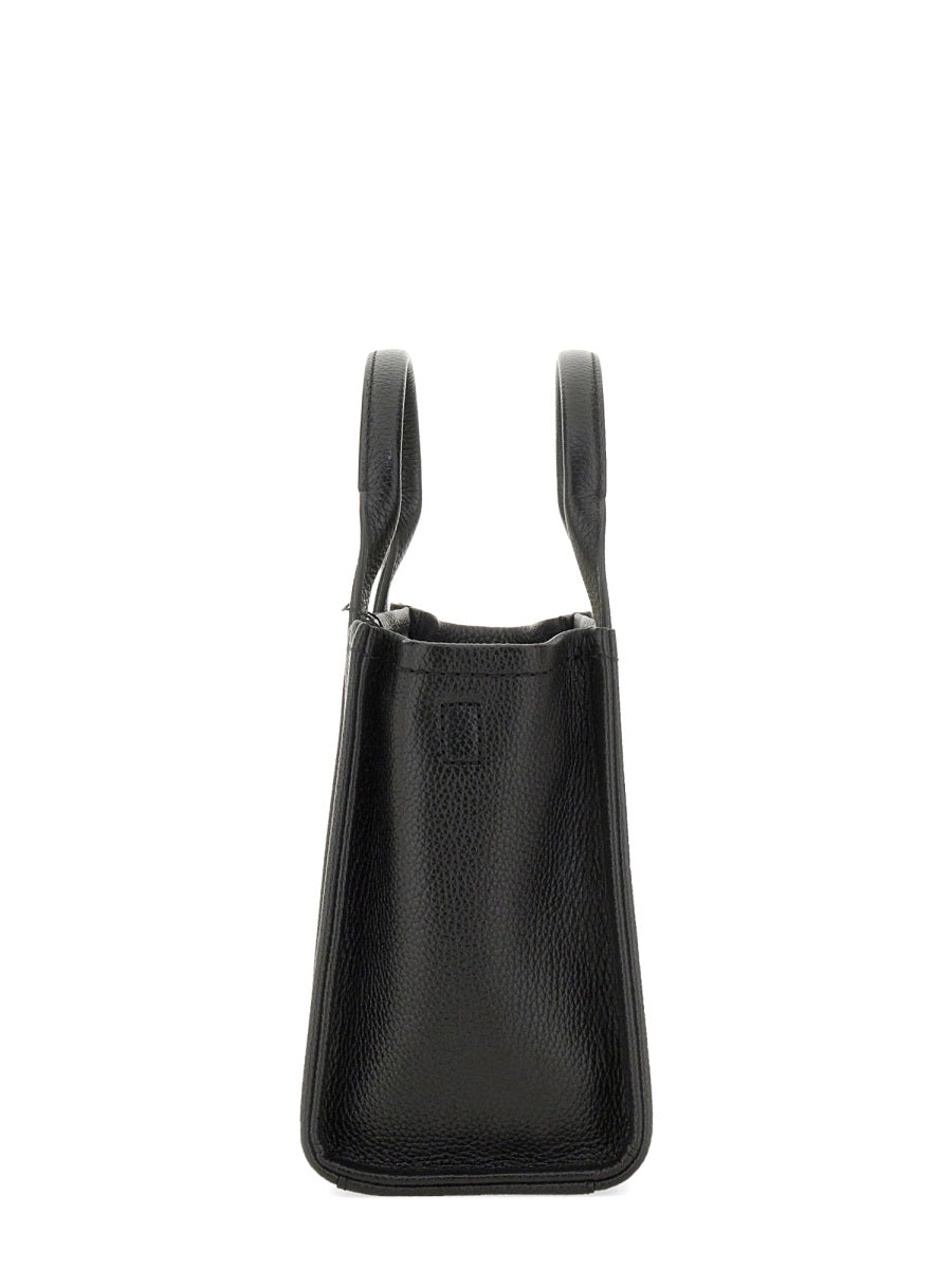 Black Textured Leather Small Structured Tote
