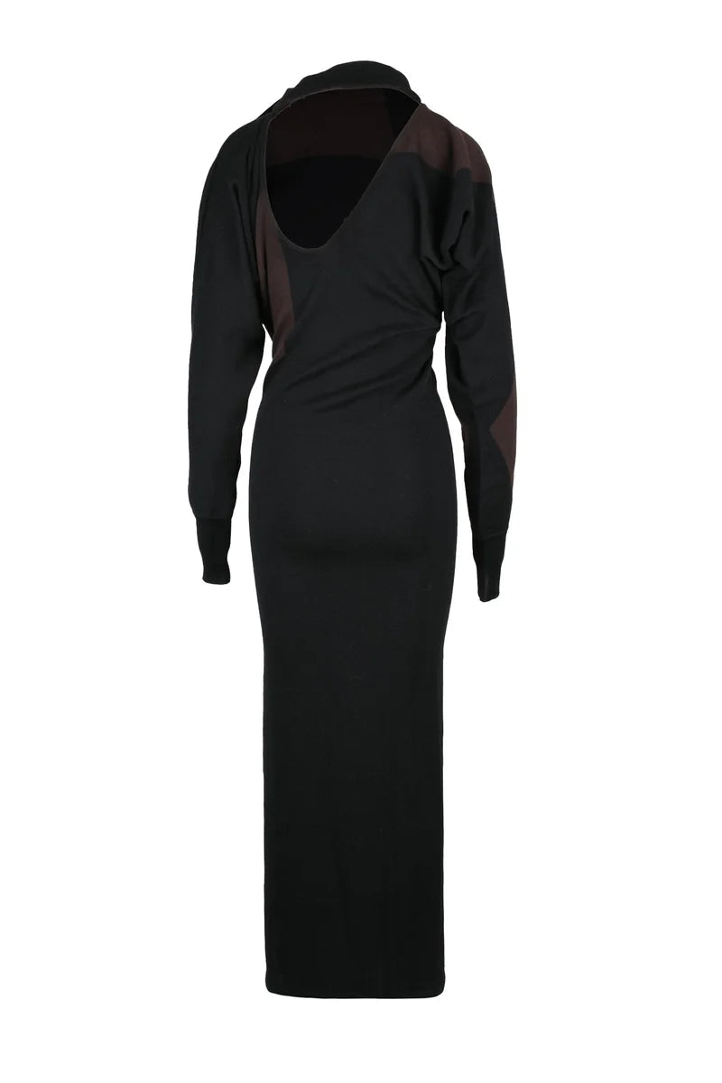 Women's Asymmetric Long Dress - Black/Brown