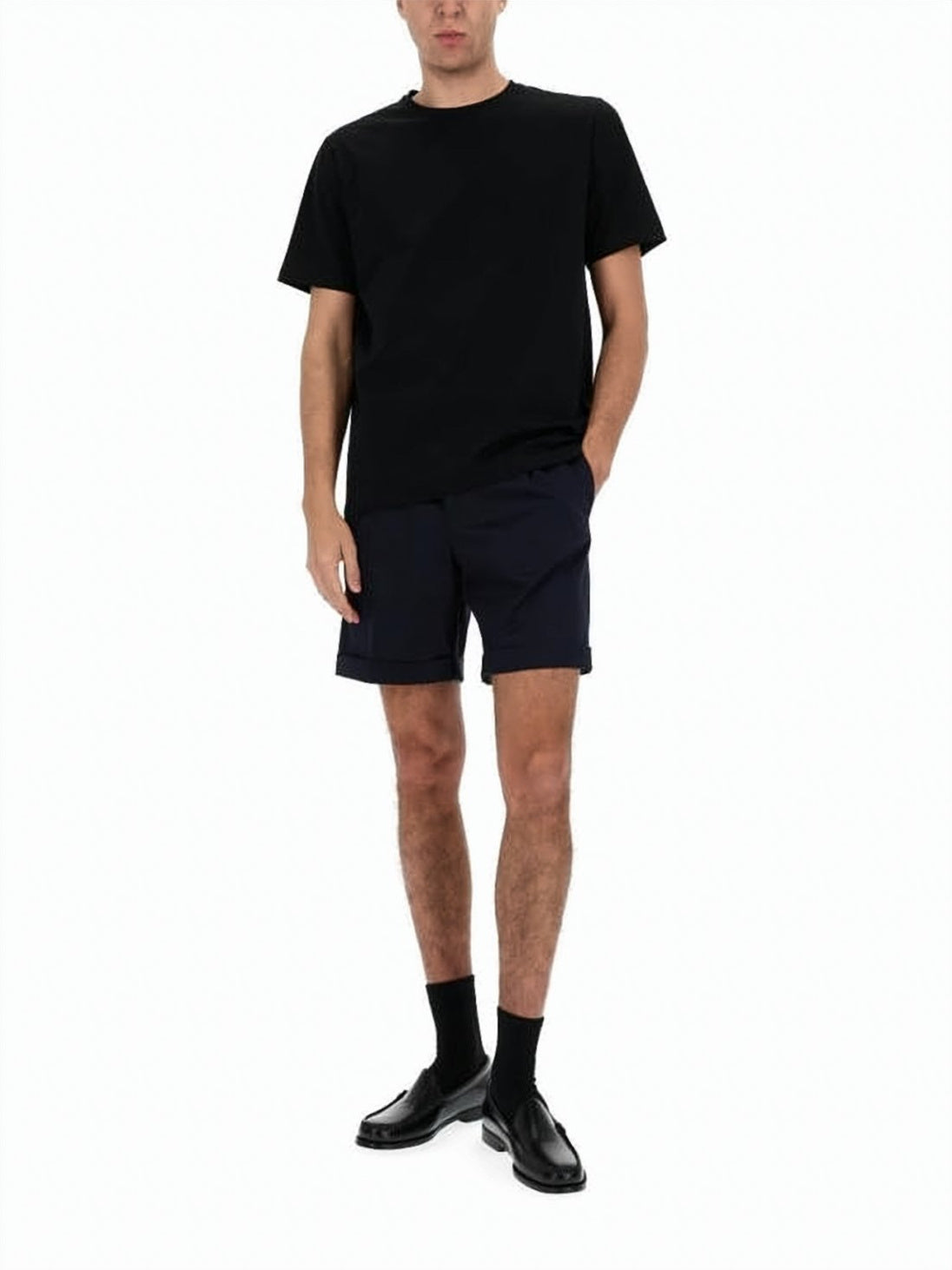 Tailored Blue Shorts with Cuffed Hems