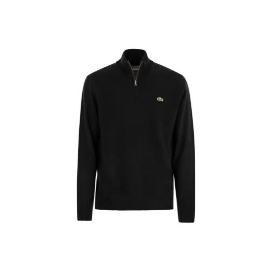 Minimalist Black Turtleneck Sweater with Half-Zip Closure