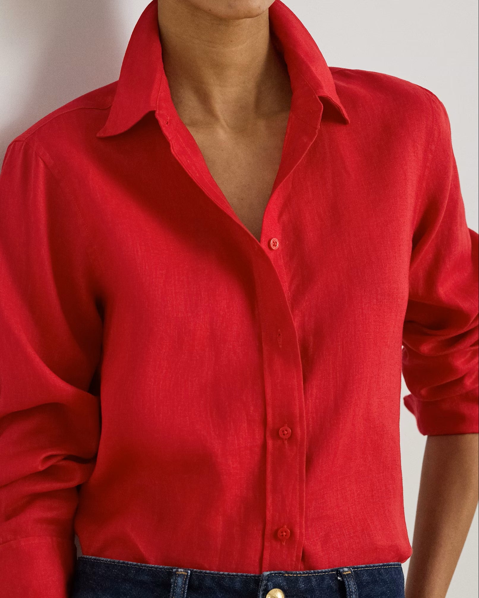 Red Tissue Linen Button Shirt