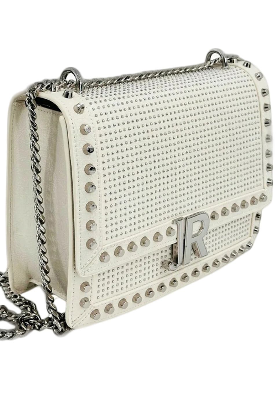 Rectangular Structured Shoulder Bag with Perforated Design and Metallic Accents