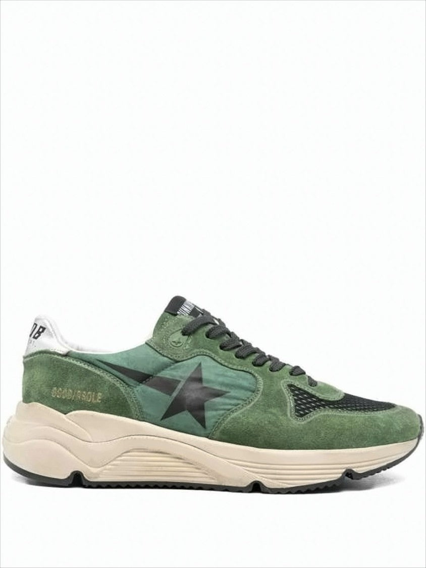 Green Suede and Nylon Sneakers