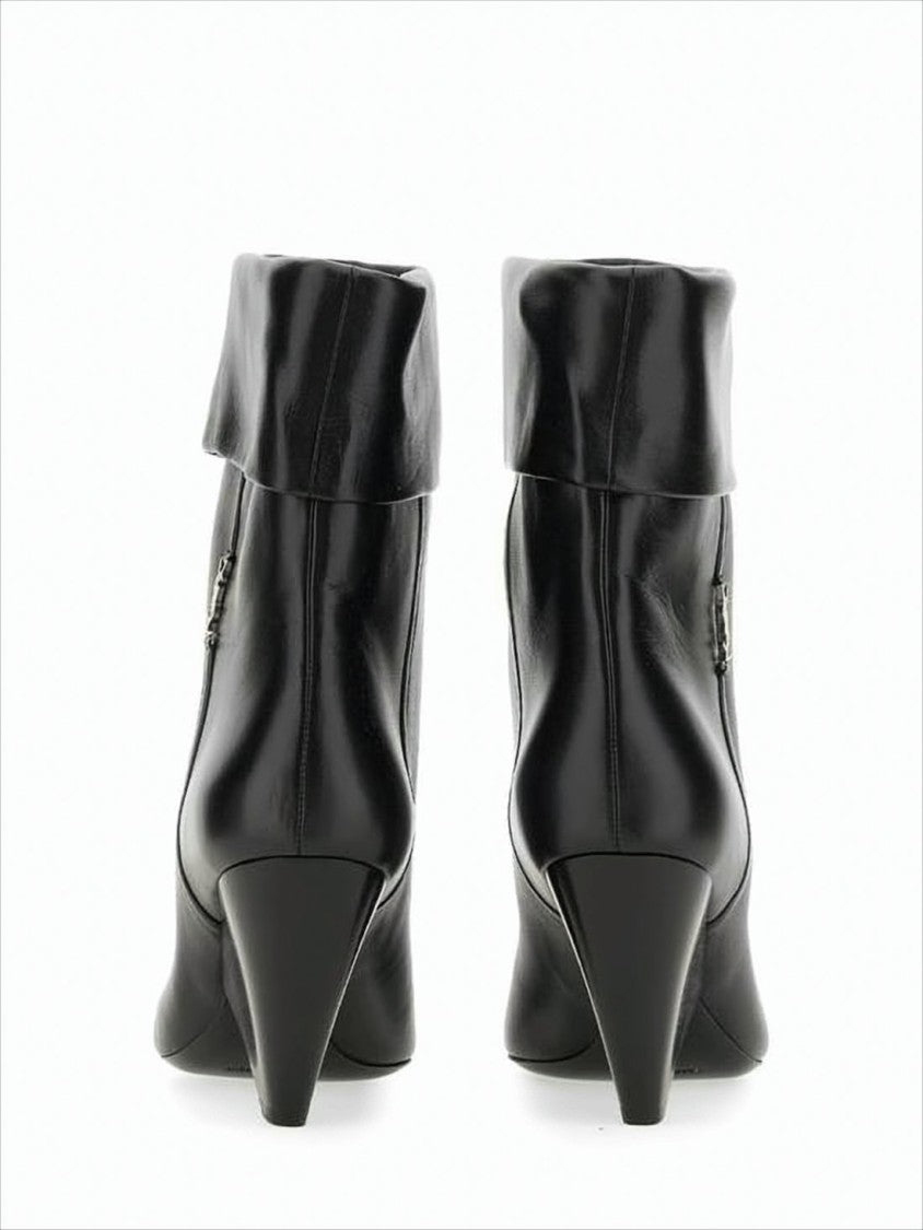 Geometric Block Heel Ankle Boots in Smooth Lambskin