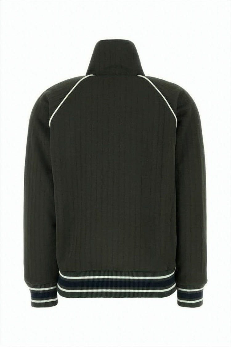 Quilted Black Jacket With High Collar And Striped Detailing