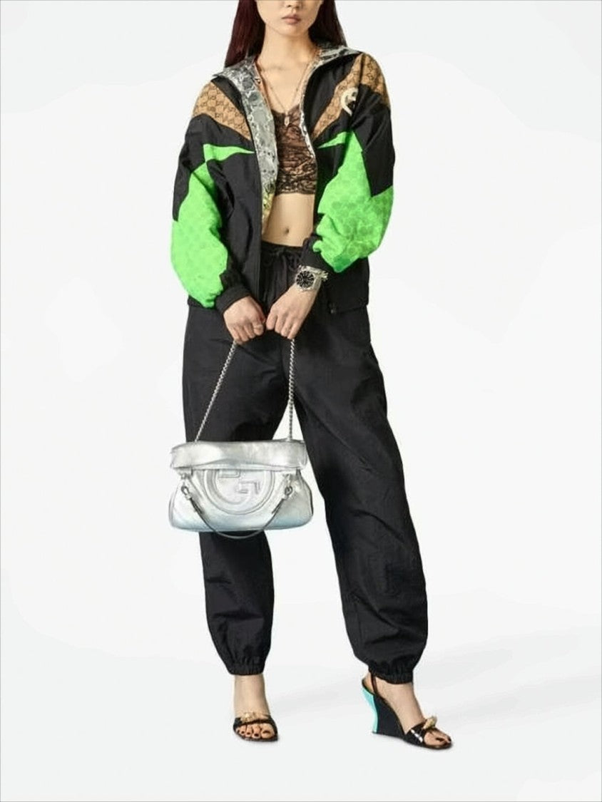Geometric Panel Jacket with Stand Collar