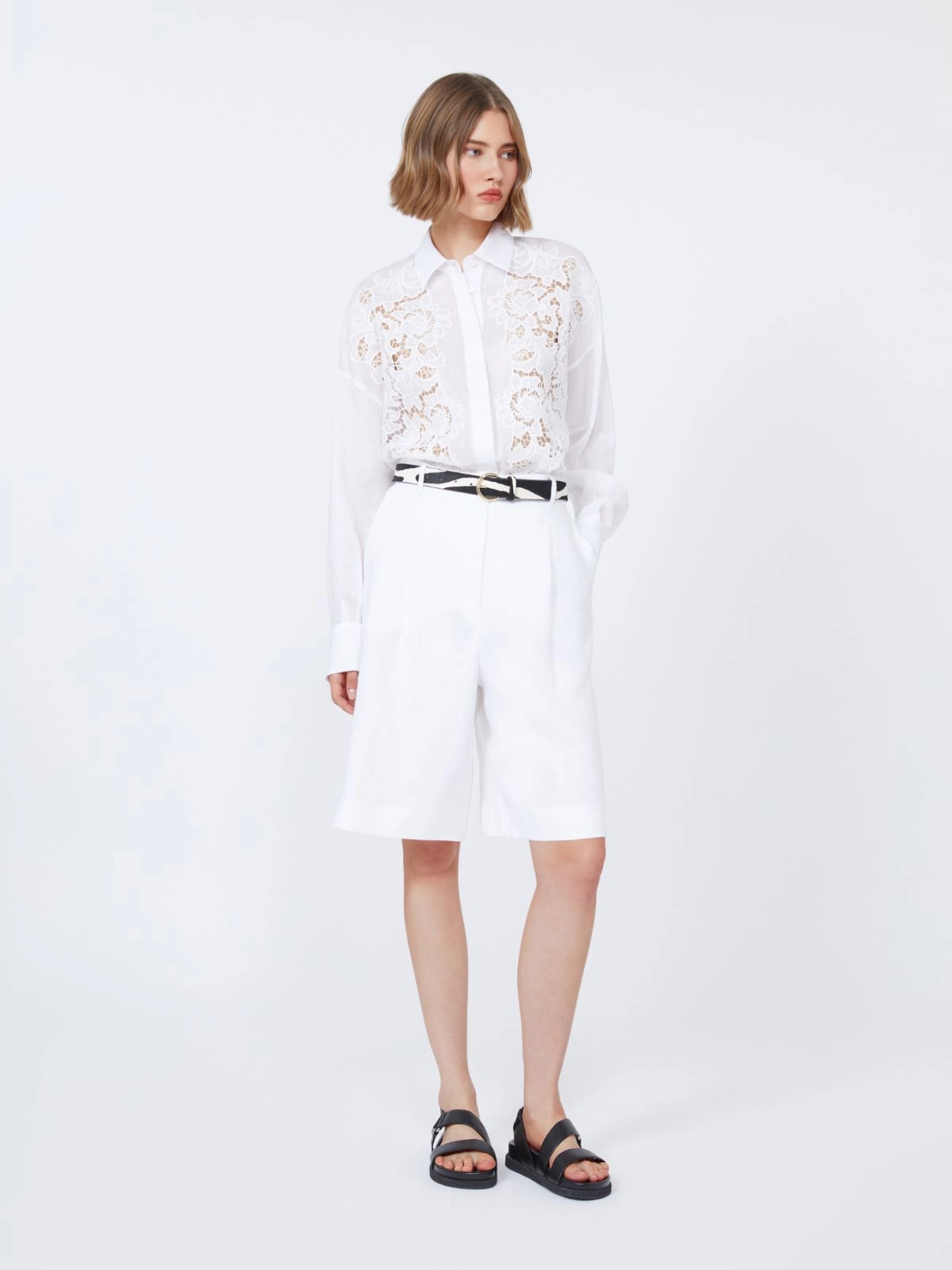 Tailored White Knee-Length Shorts with High Waist