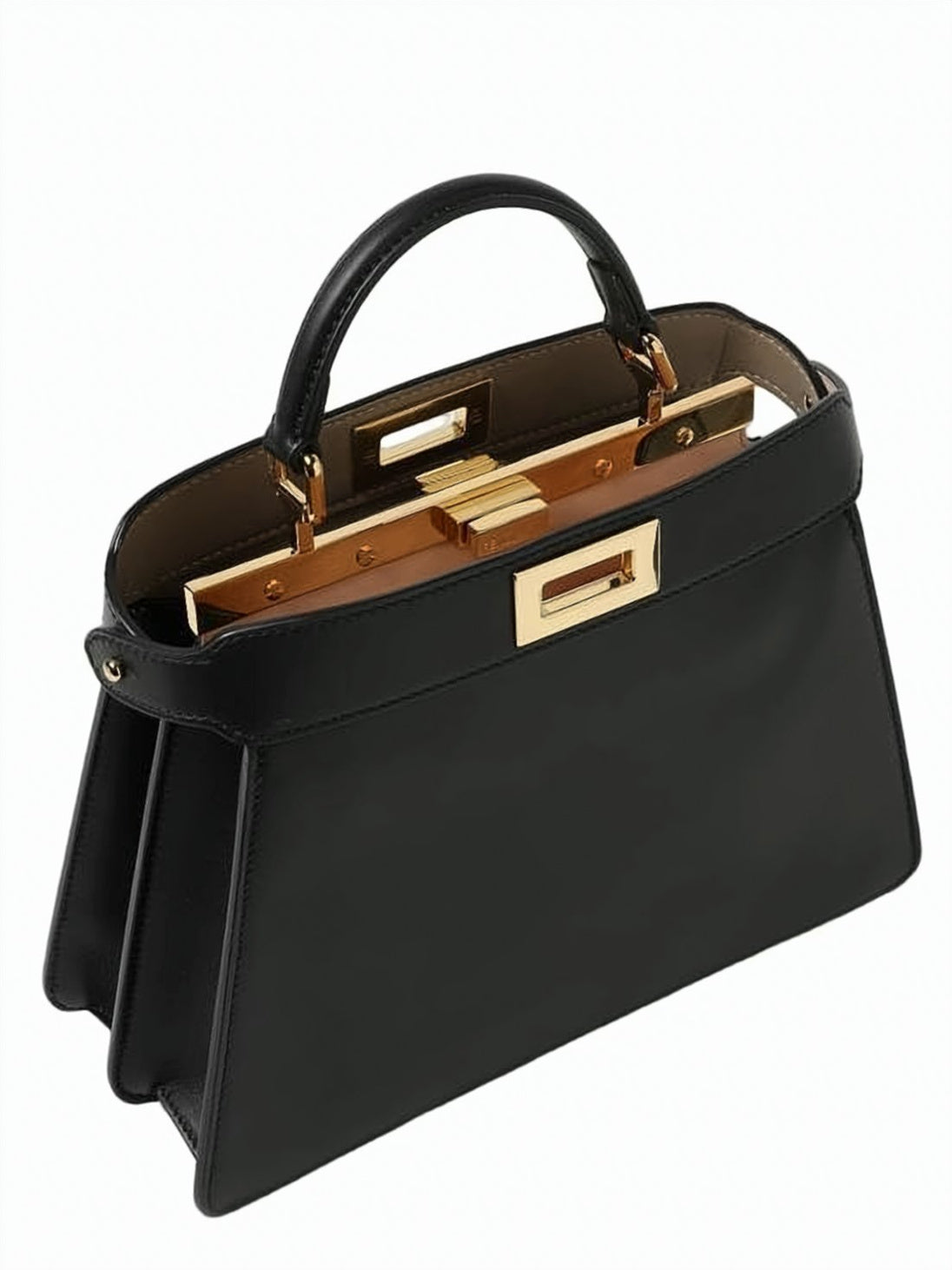 Trapezoidal Black Calf Leather Shoulder Bag