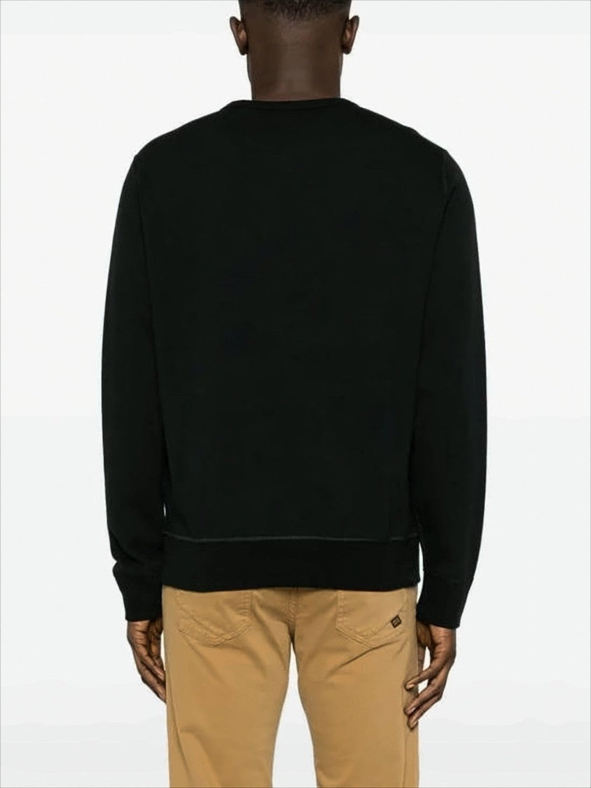 Black Crewneck Sweater with Embroidered Logo and Ribbed Hem