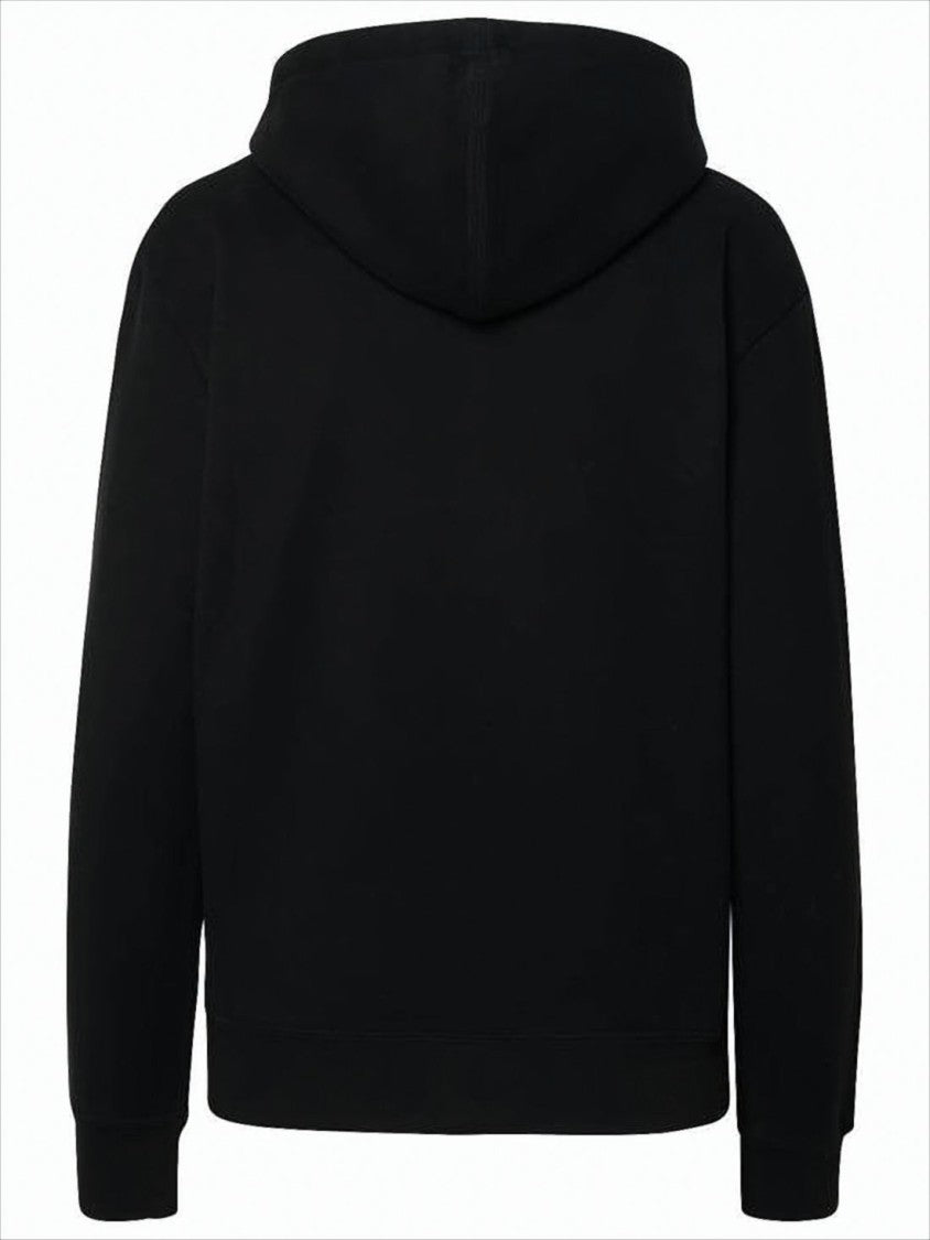 Minimalistic Black Cotton Pullover Hoodie with Tonal Branding