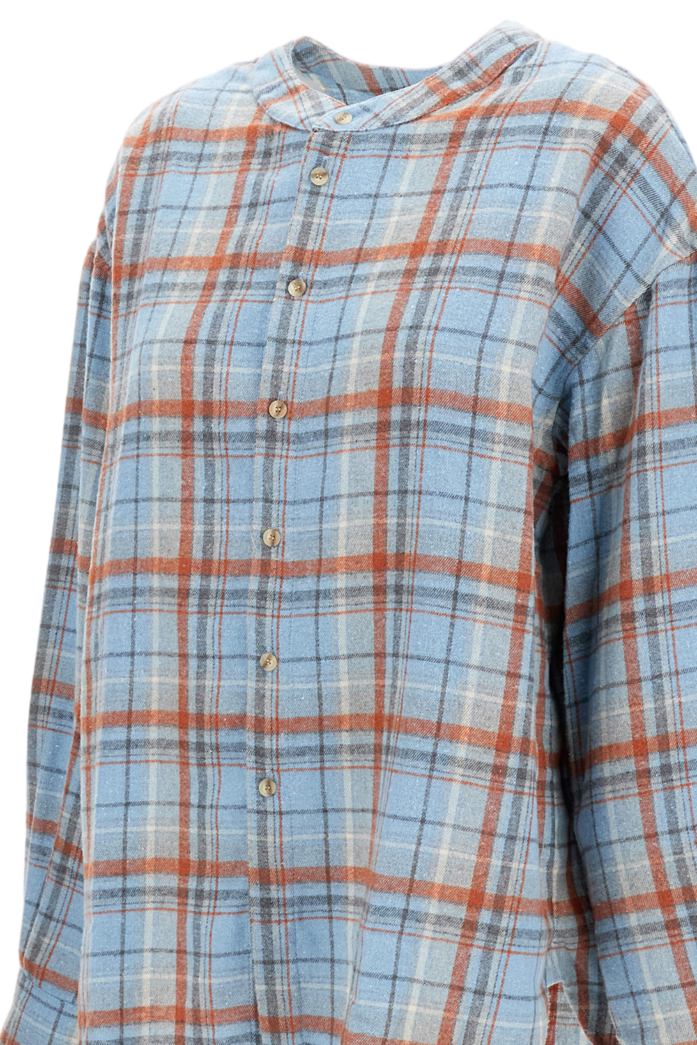 Flared Oversized Plaid Shirt With Stand-Up Collar
