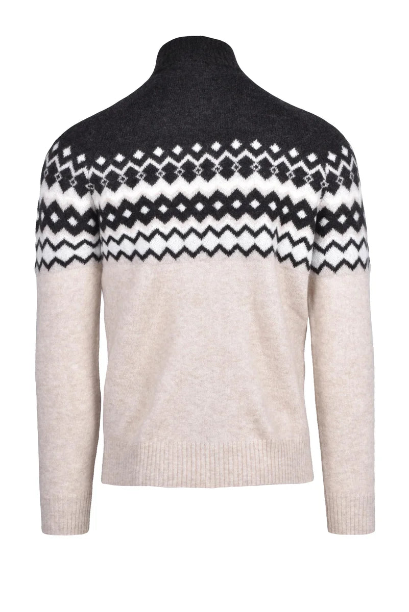 Cashmere Silk Crewneck Sweater - Black/Beige