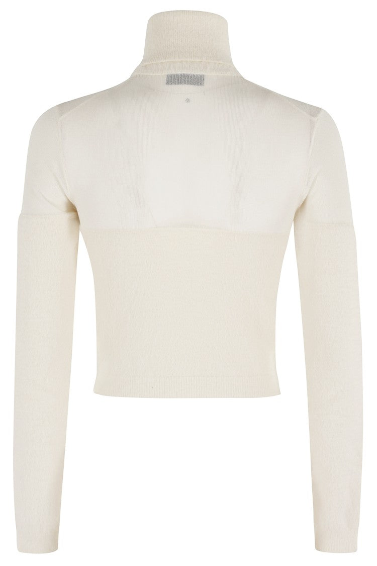 Cropped Tricot Sweater With High Neck And Textured Knit
