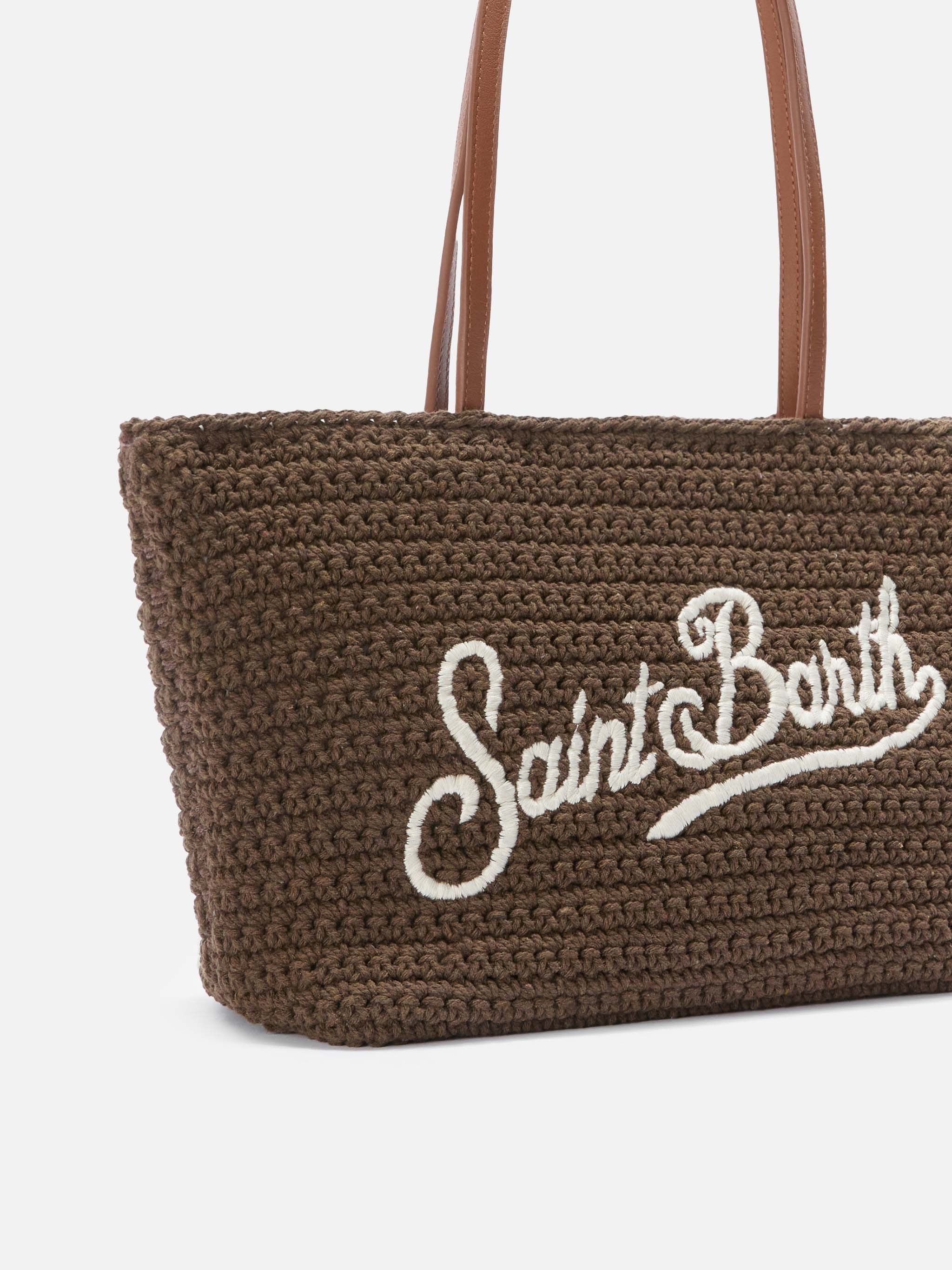 Textured Brown Tote Bag with Embroidered Logo