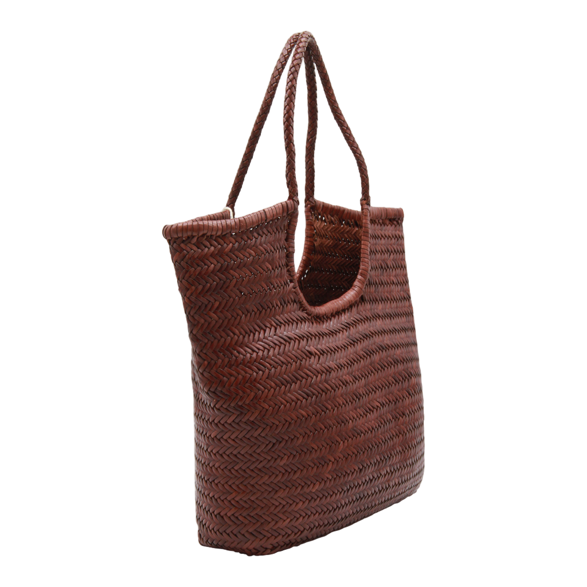 Medium Woven Tote Bag with Herringbone Pattern