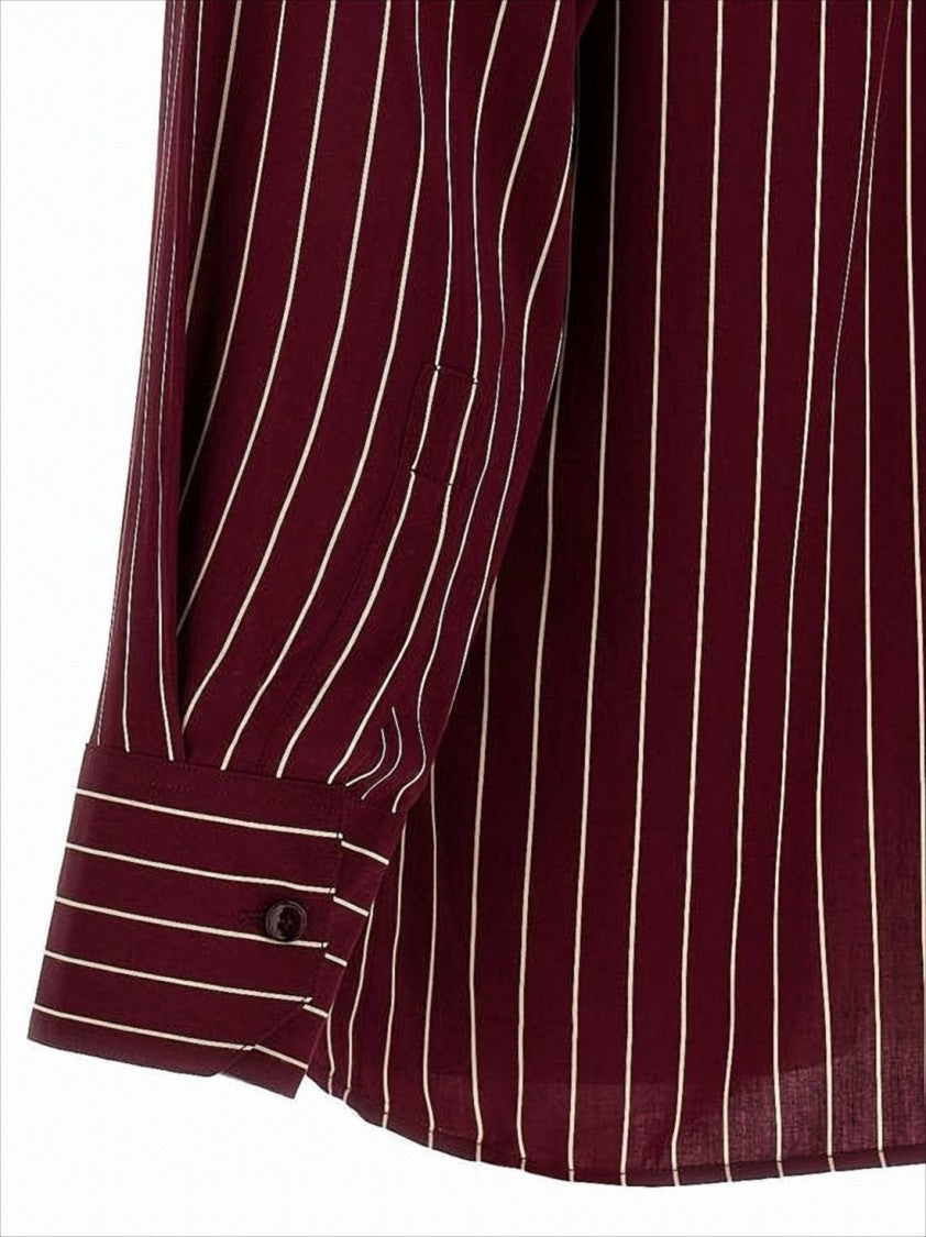 Relaxed-Fit Burgundy Striped Long-Sleeve Shirt