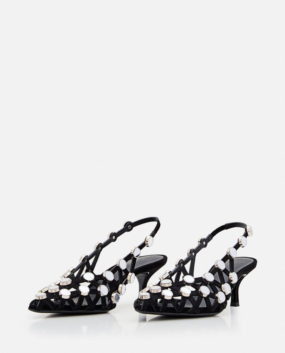 Black Suede Grid Slingback Shoes