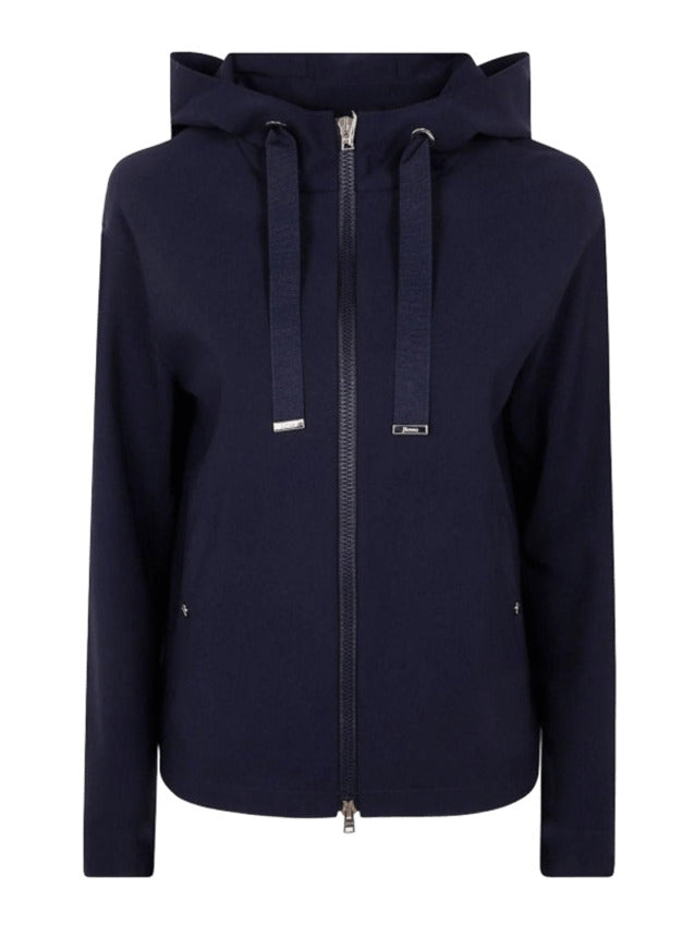 Stretch Jersey Jacket With Drawstring Hood And Metal Logo
