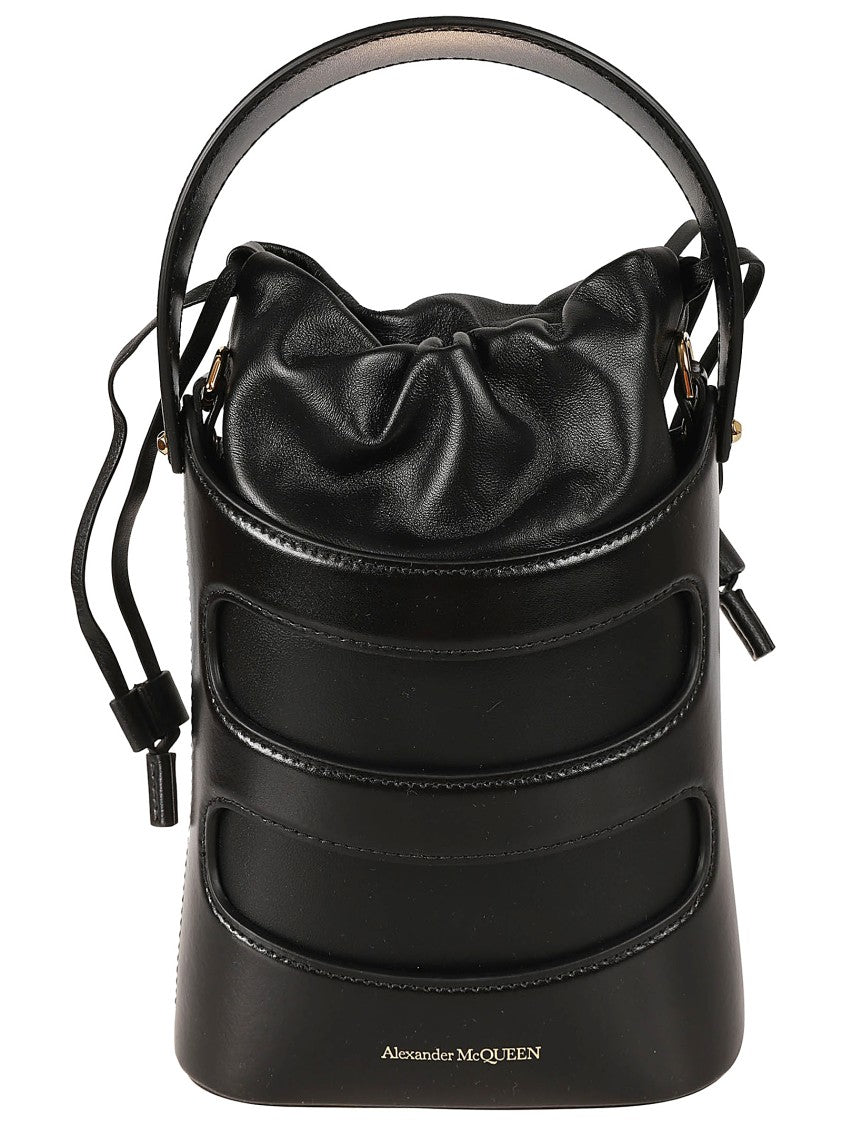 Structured Drawstring Leather Bag With Cut-Out Detailing