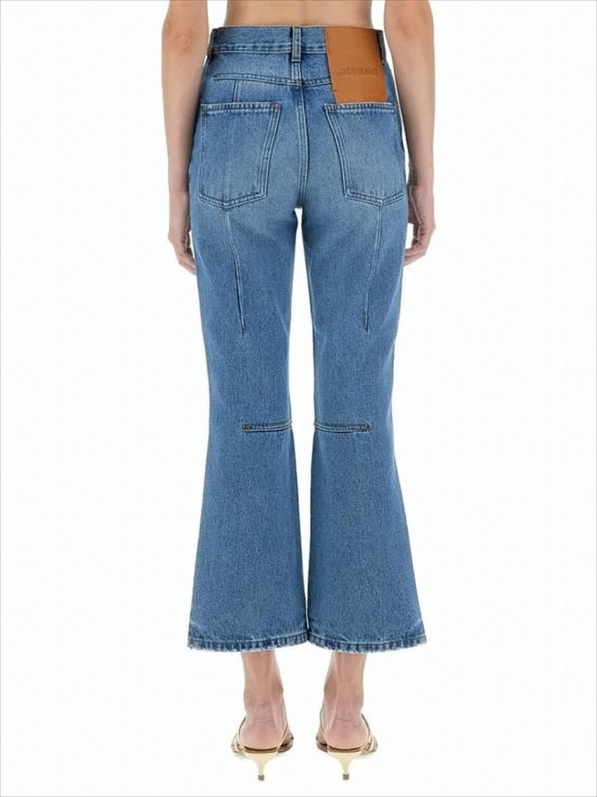 Mid-Rise Denim Pants with Flared Legs