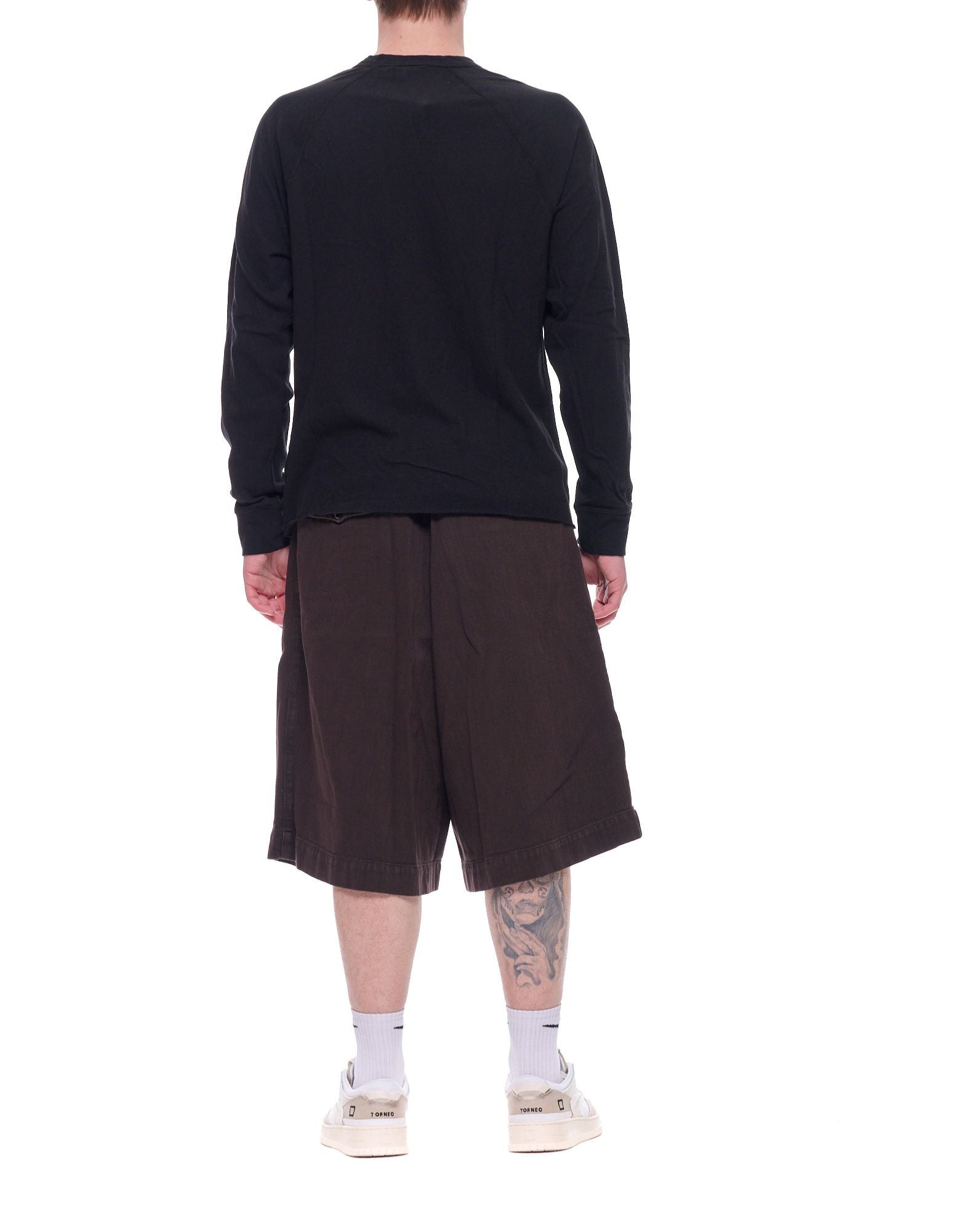 Black Cotton Long Sleeve Crew Pique T-Shirt