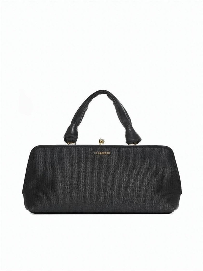 Textured Black Tote Bag with Gold-tone Clasp