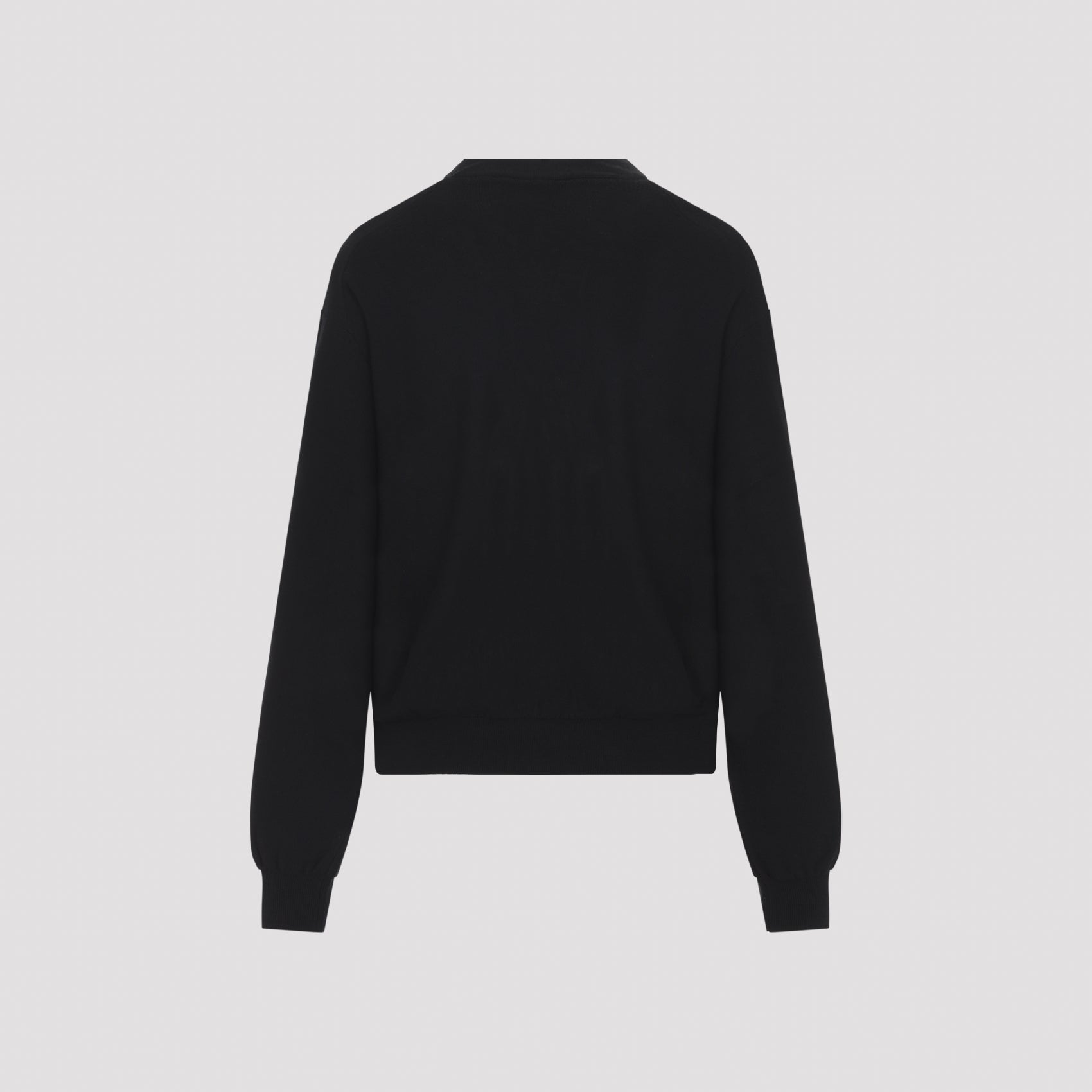 Black Cardigan Sweater with V-Neckline and Ribbed Details