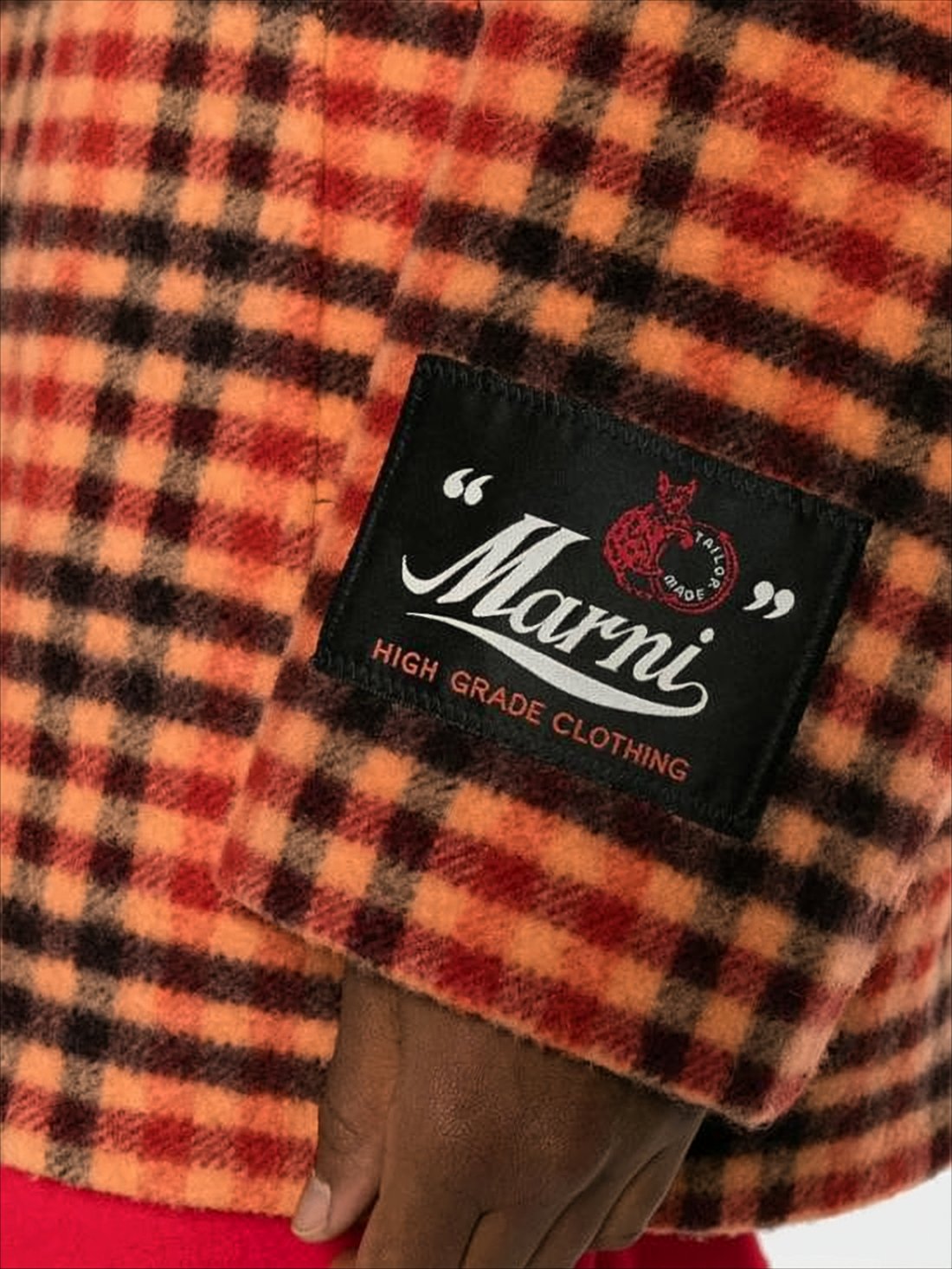 Boxy Mid-Length Trench Coat with Bold Checkered Pattern