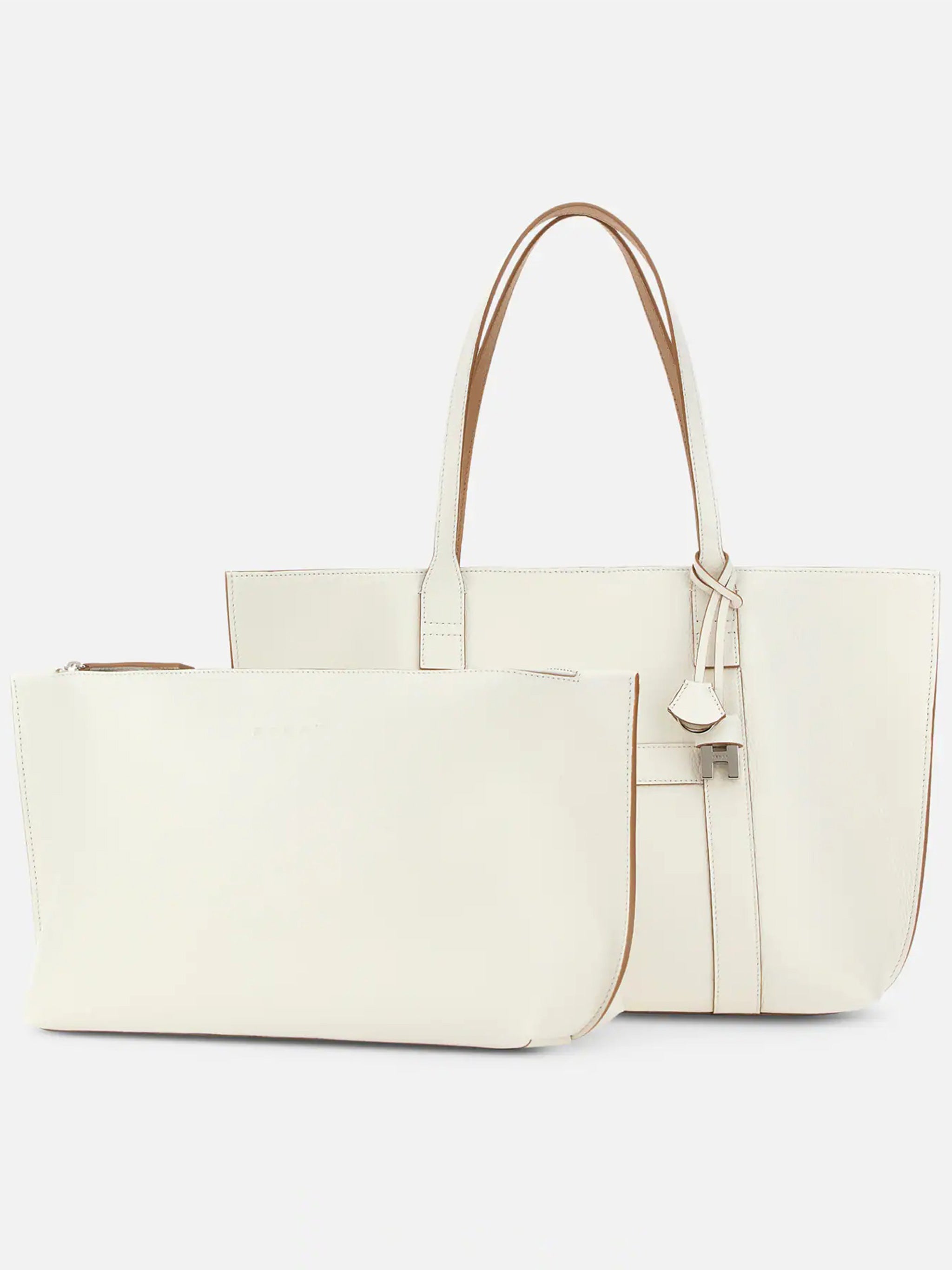 White Spacious Structured Metallic Lock Tote