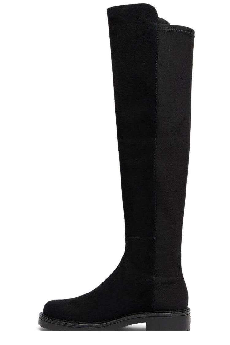 Suede Over-the-Knee Boots with Rounded Toe and Low Block Heel
