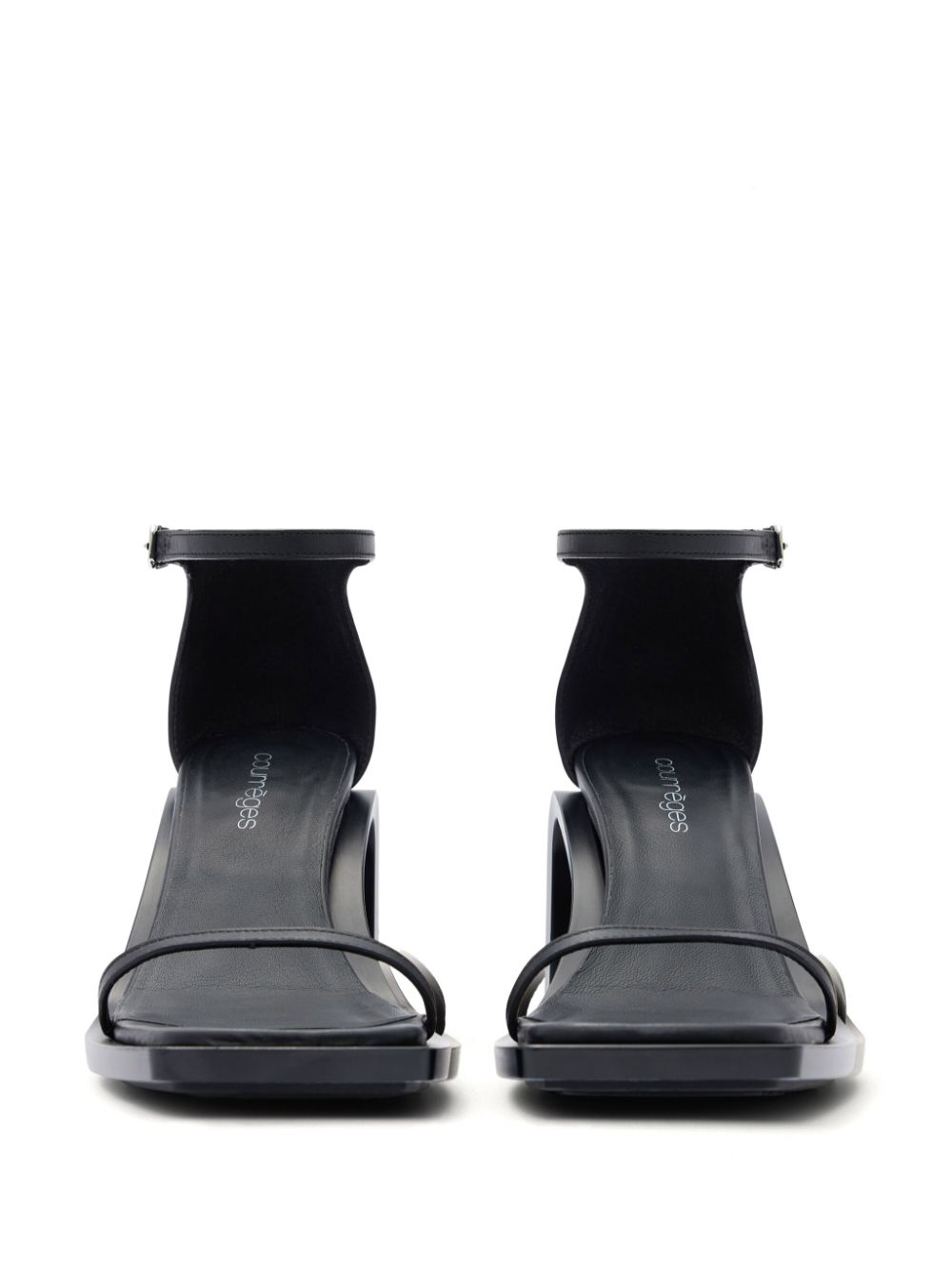Black Calf Leather Square Open Toe Sandals