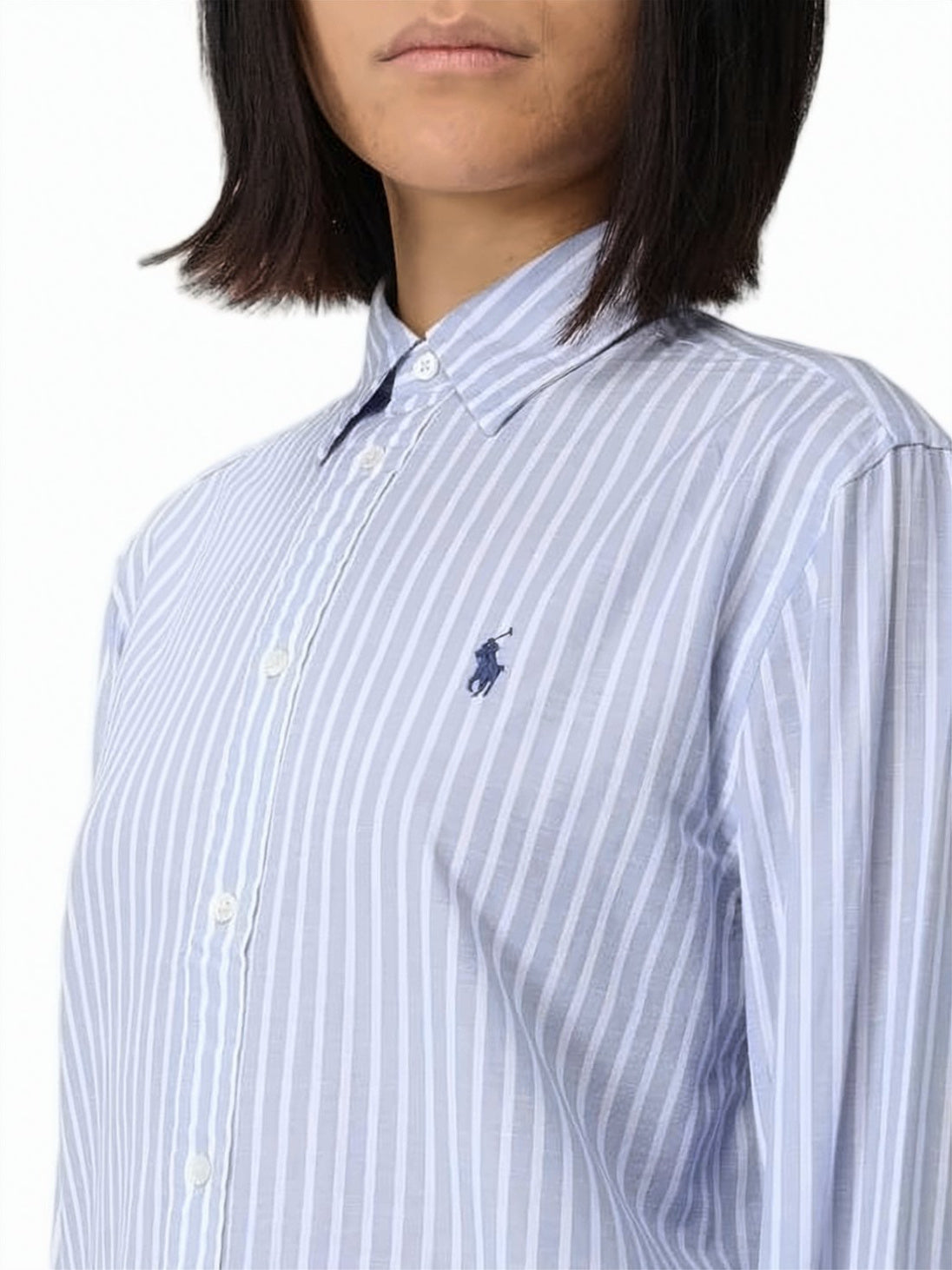 Long-Sleeved Button-Up Shirt with Vertical Stripes