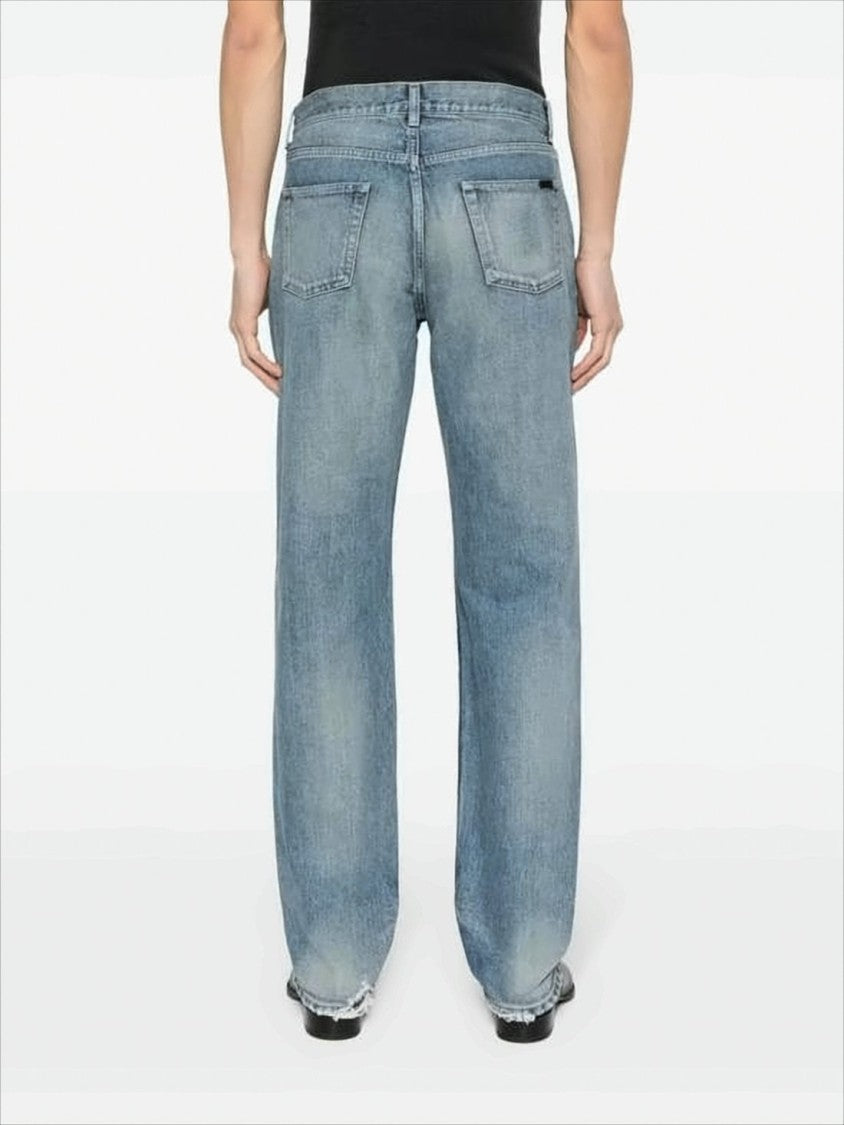 Classic Straight-Leg Denim Pants with Light Blue Wash