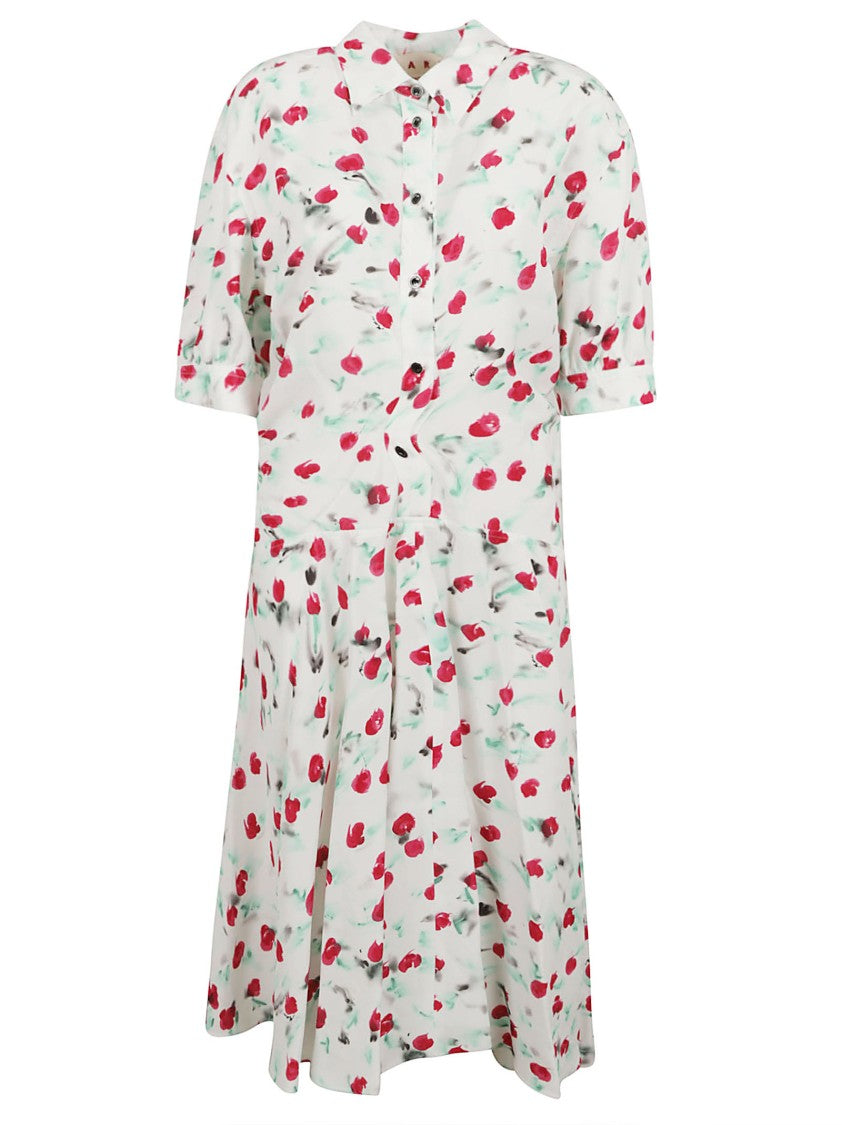 Floral-Print Dress With Gathered Skirt