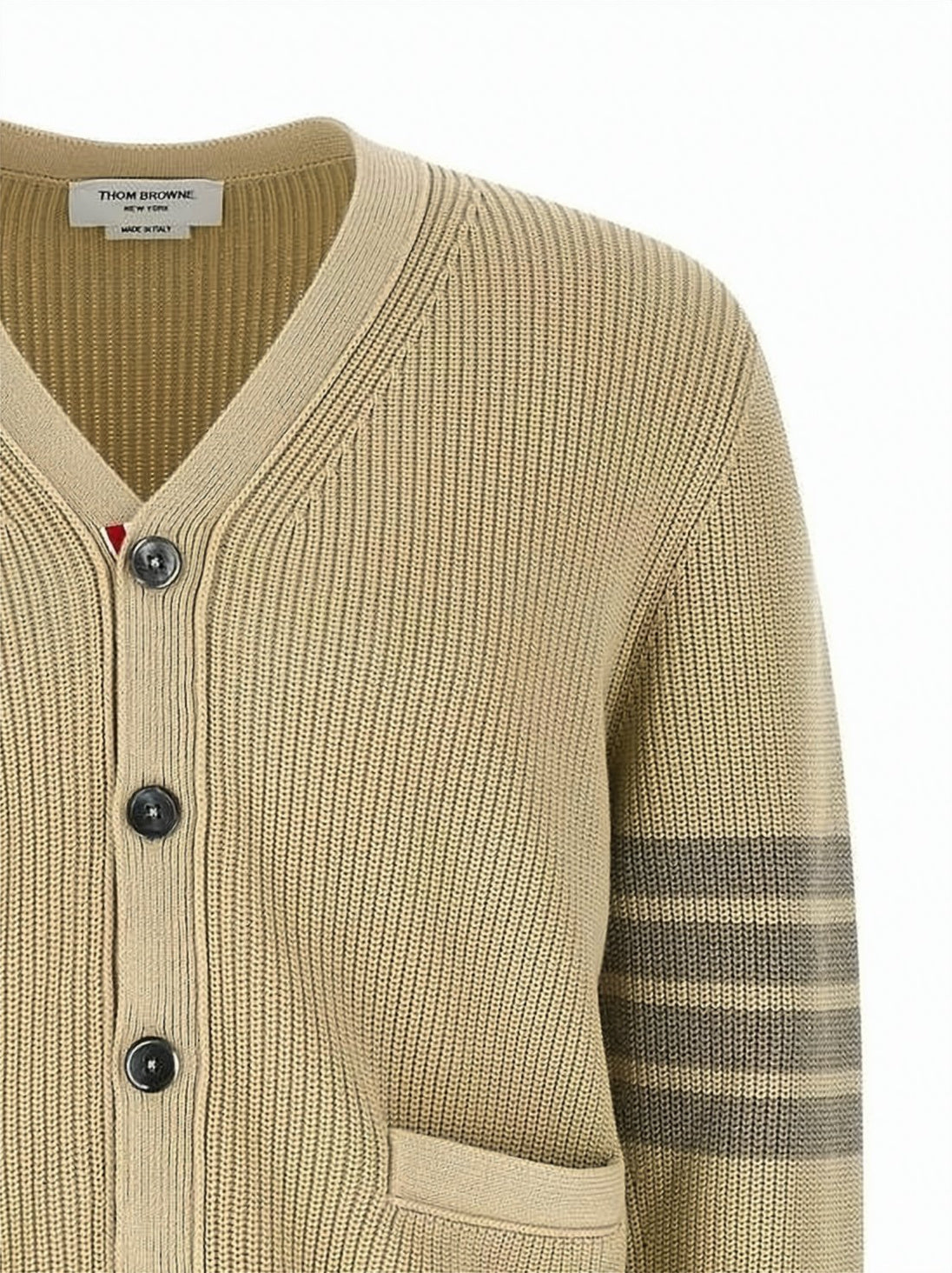 Ribbed Knit Cardigan with Distinctive Horizontal Stripes