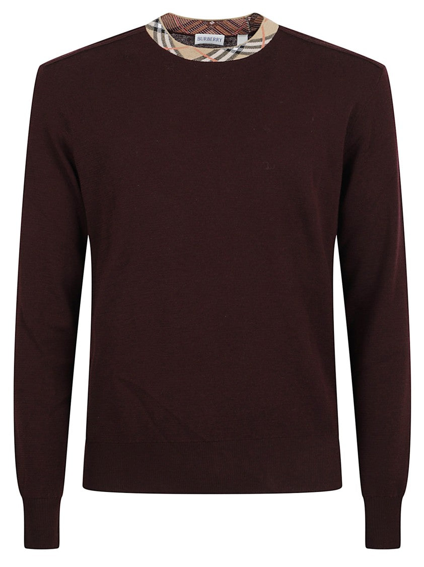 Burgundy Wool Sweater With Iconic Check