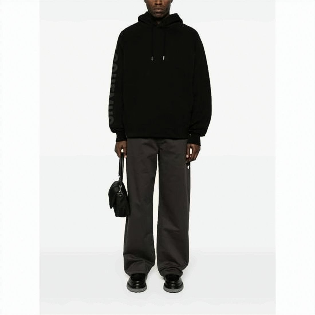 Relaxed Fit Black Cotton Hoodie With Tonal Logo
