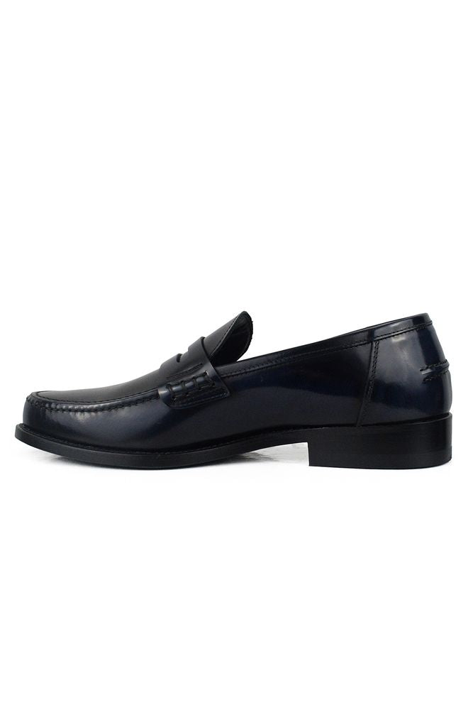 Polished Blue Calfskin Leather Loafers