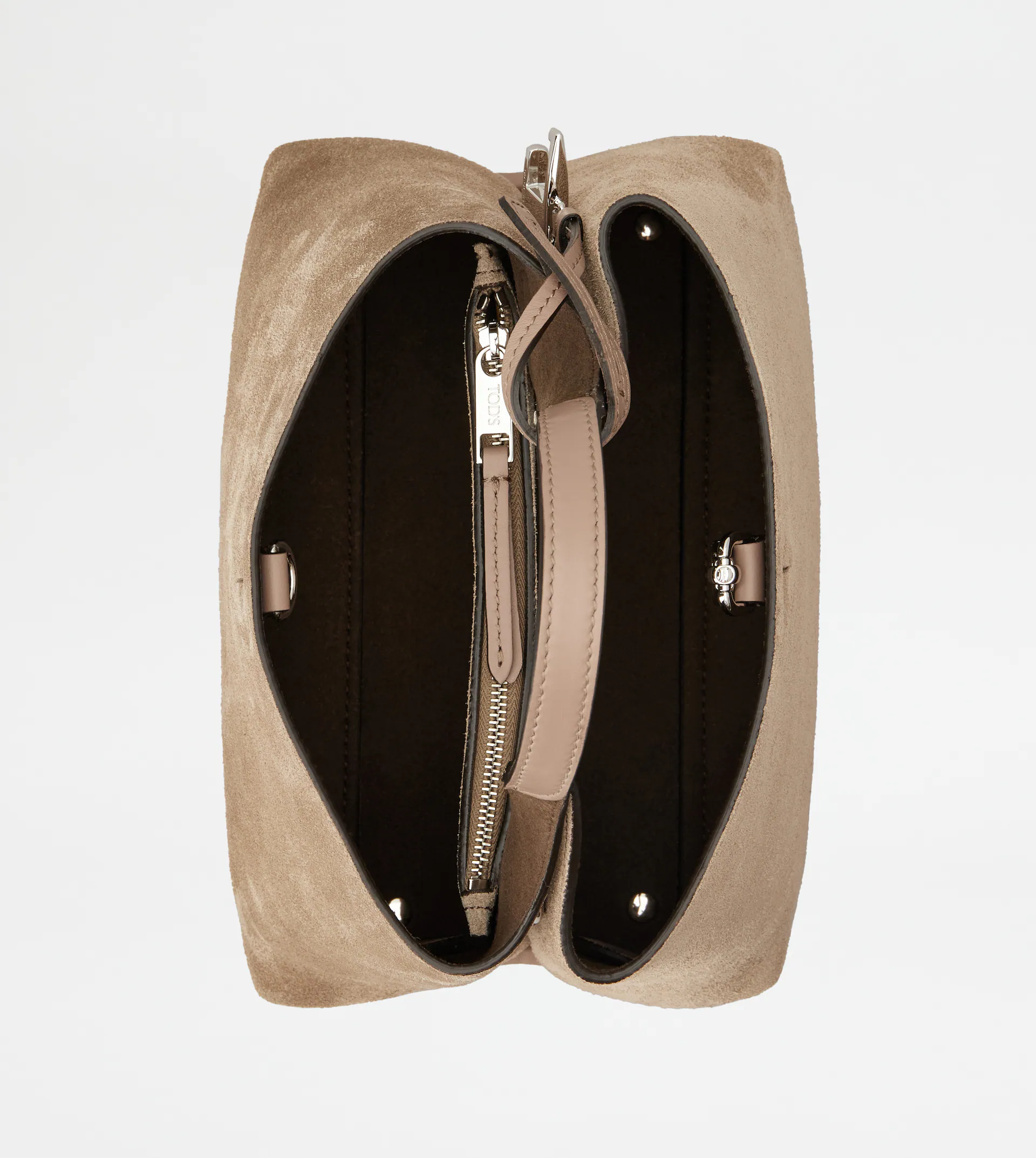 Structured Suede Shoulder Bag with Embossed Logo