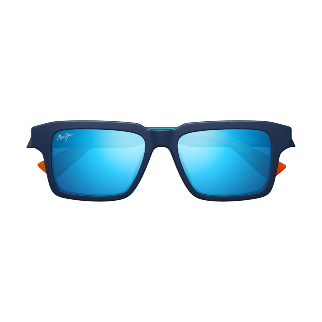 Kahiko Rectangular Frame Sunglasses with Reflective Blue Lenses