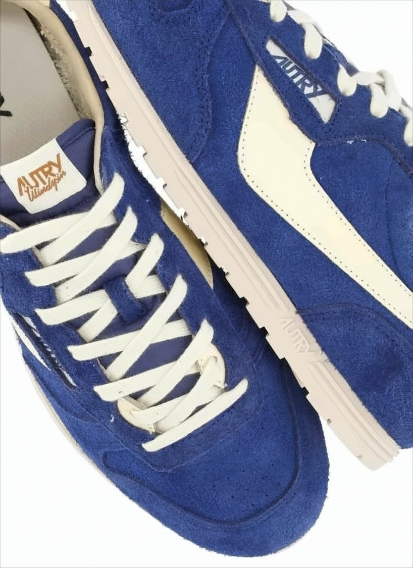 Deep Blue Suede Sneakers with Cream Leather Accents