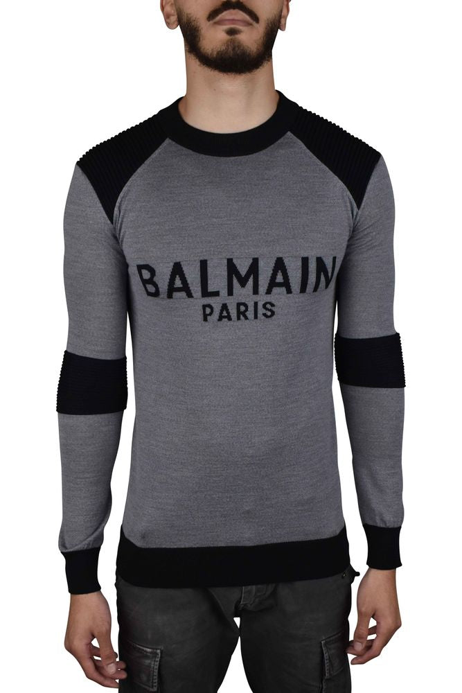 Fitted Grey Wool Sweater With Logo
