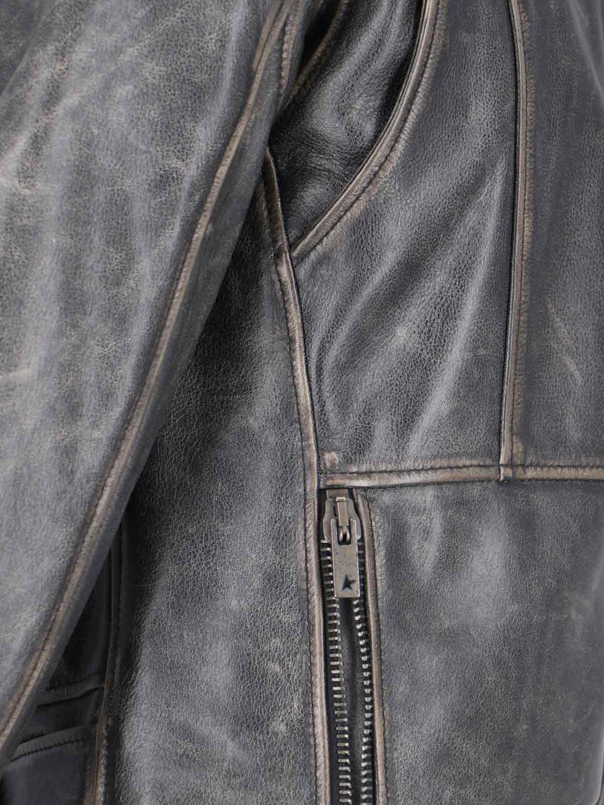 Biker Jacket, In Black Calfskin, Worn Effect