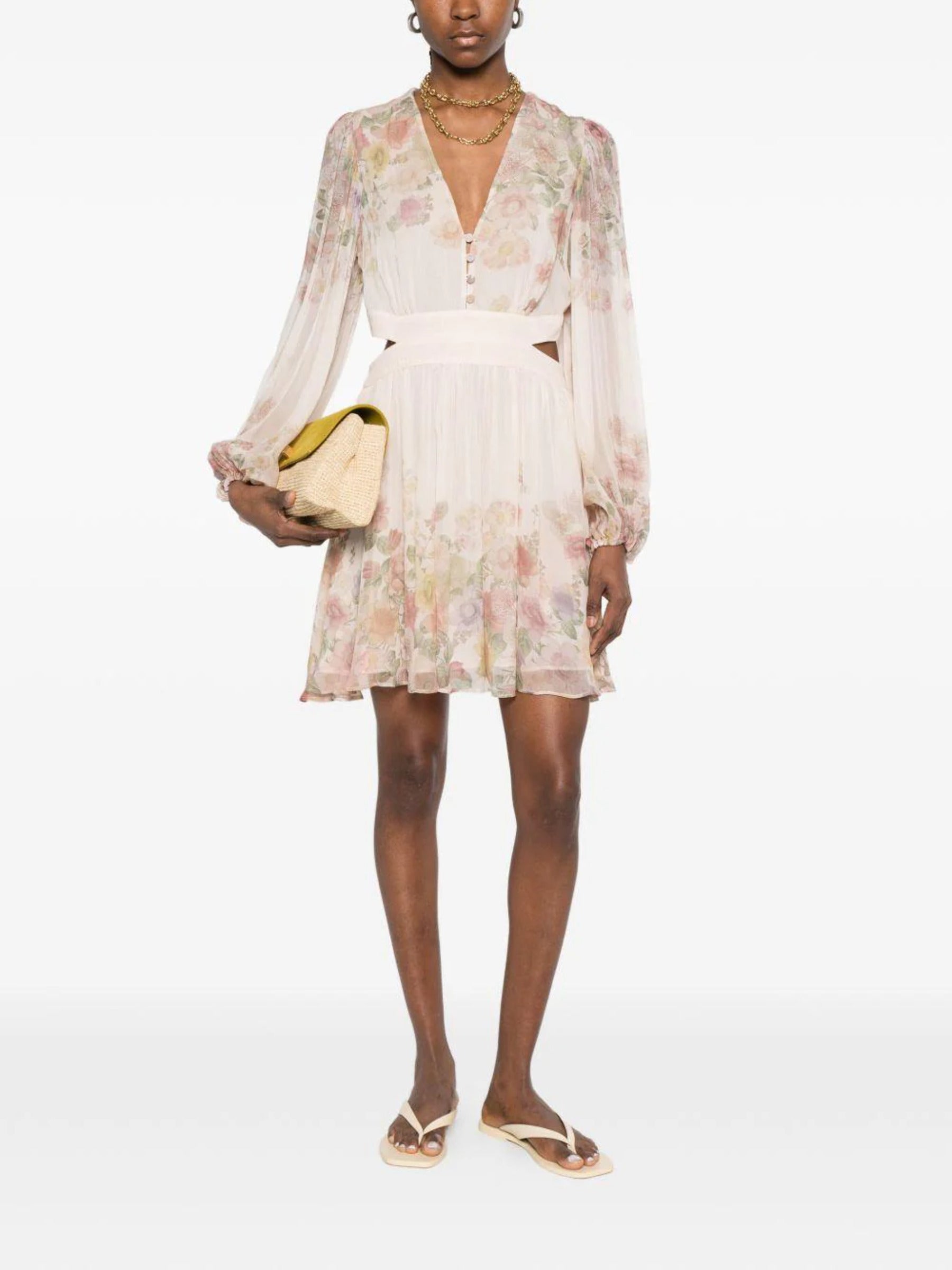 Delicate Floral Print Mini Dress with Puff Sleeves