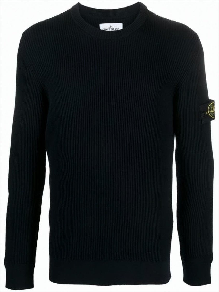 Ribbed Knit Sweater with Distinctive Patch Logo