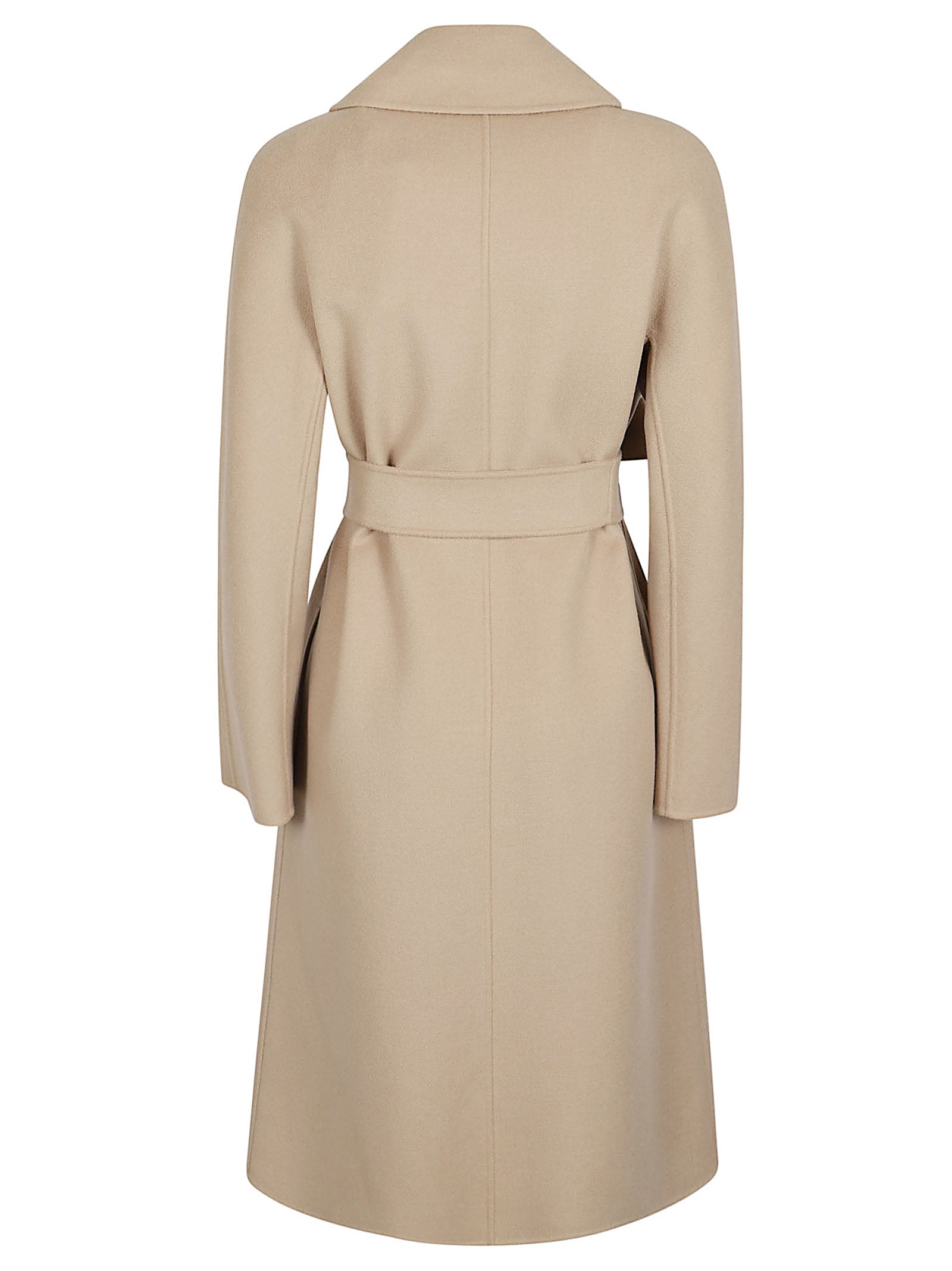 Tailored Coat with Wide Lapel Collar and Self-Tie Belt