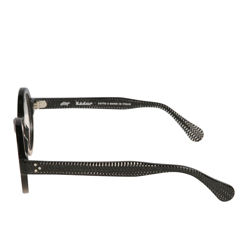 Arkistar Round Textured Black Eyeglasses with Stitch Detail