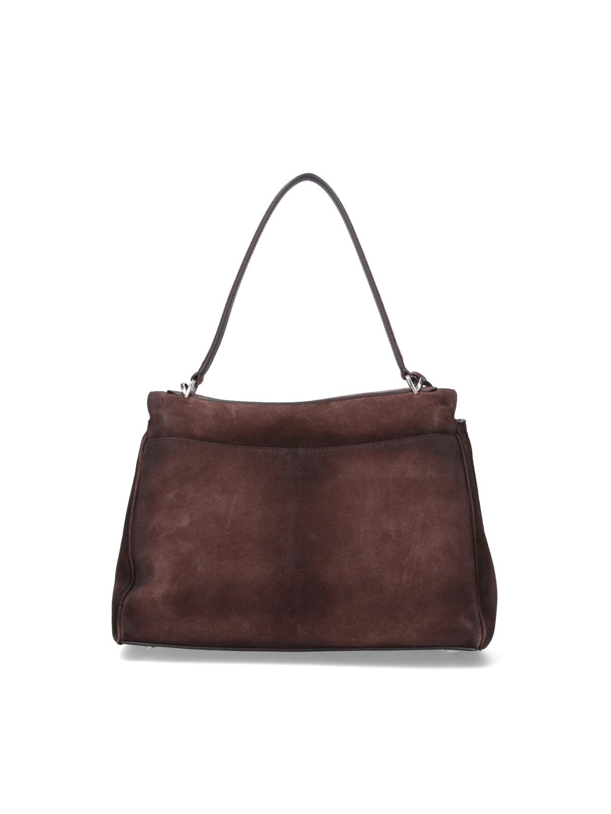 Medium Brown Calf Suede Handbag with Removable Strap